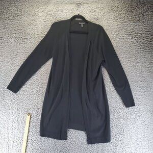 Eileen Fisher Sweater Womens Small Black Open Front Long Knit Cardigan